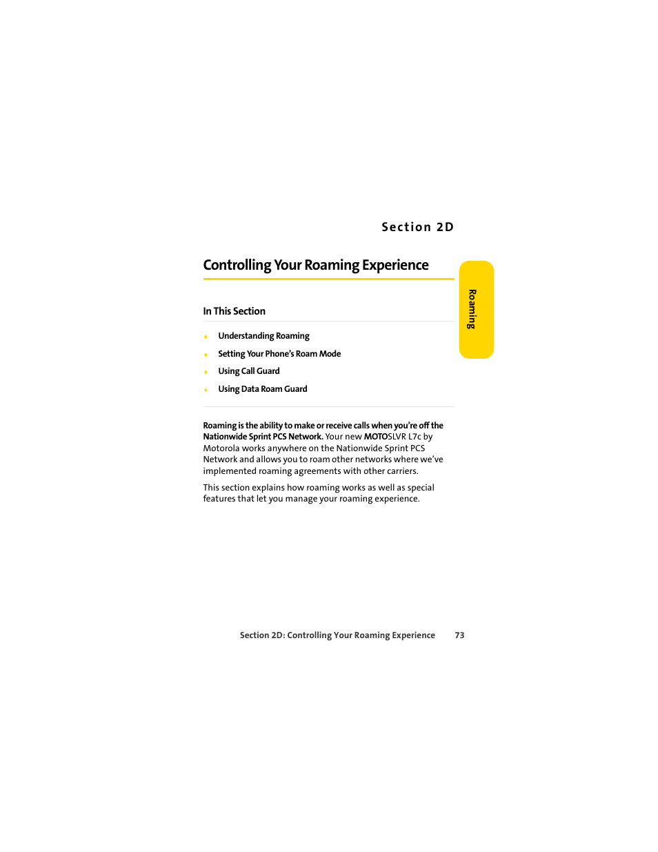 Controlling your roaming experience, 2d. controlling your roaming experience | Sprint Nextel MOTOSLVR L7C User Manual | Page 89 / 228