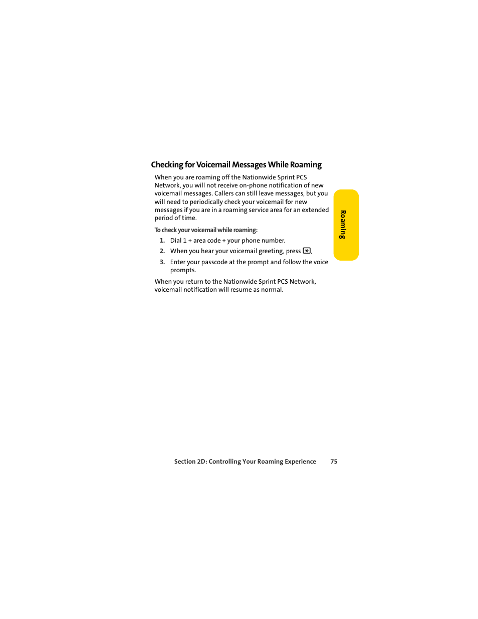 Checking for voicemail messages while roaming | Sprint Nextel MOTOSLVR L7C User Manual | Page 91 / 228