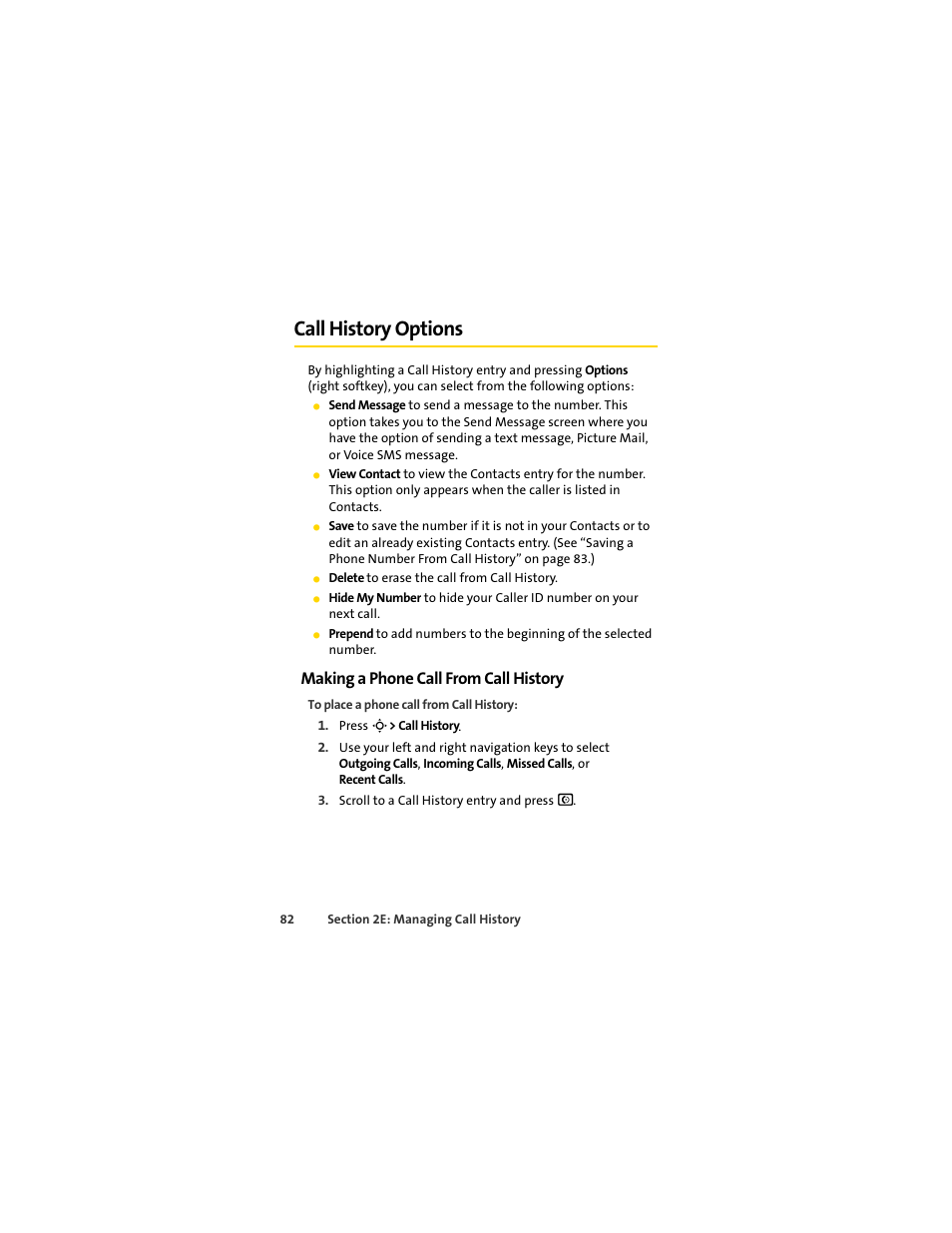 Call history options, Making a phone call from call history | Sprint Nextel MOTOSLVR L7C User Manual | Page 98 / 228