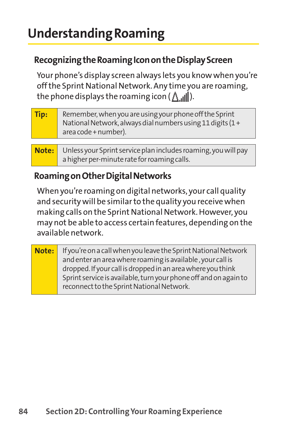 Understanding roaming | Sprint Nextel VISION S1 User Manual | Page 100 / 218