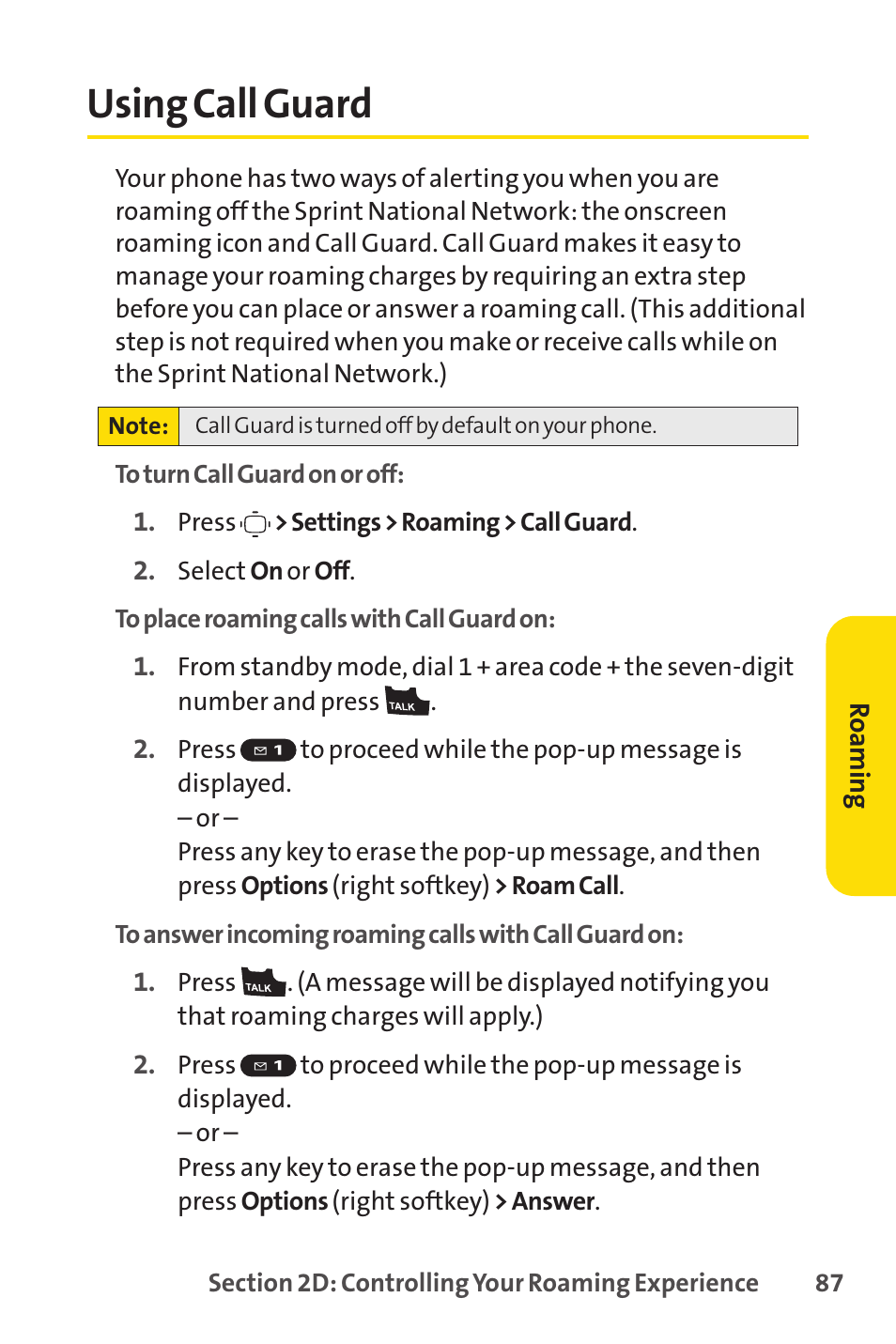Using call guard | Sprint Nextel VISION S1 User Manual | Page 103 / 218