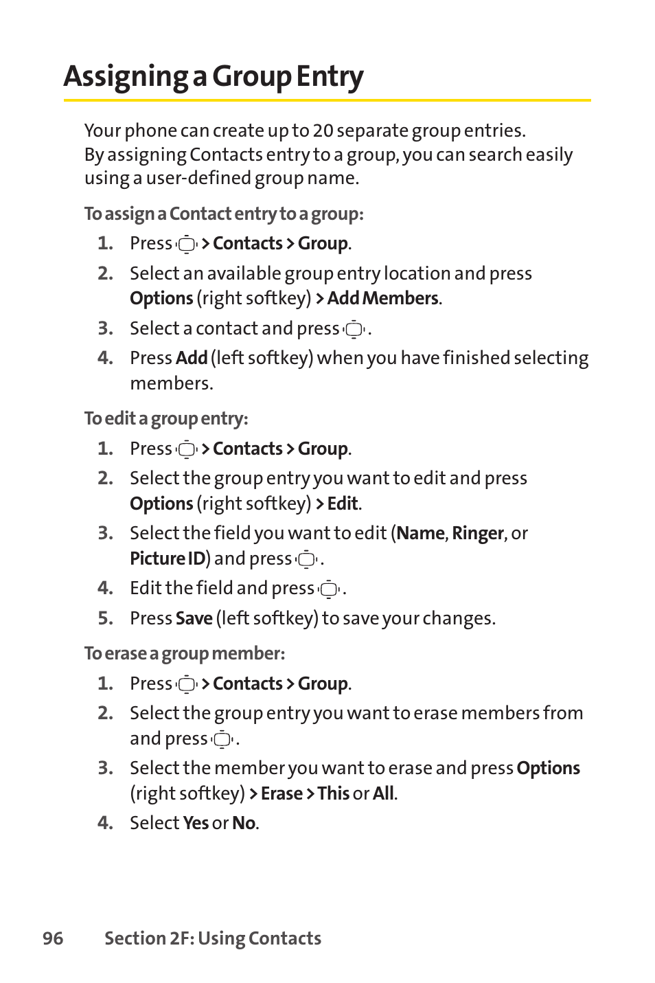 Assigning a group entry | Sprint Nextel VISION S1 User Manual | Page 112 / 218