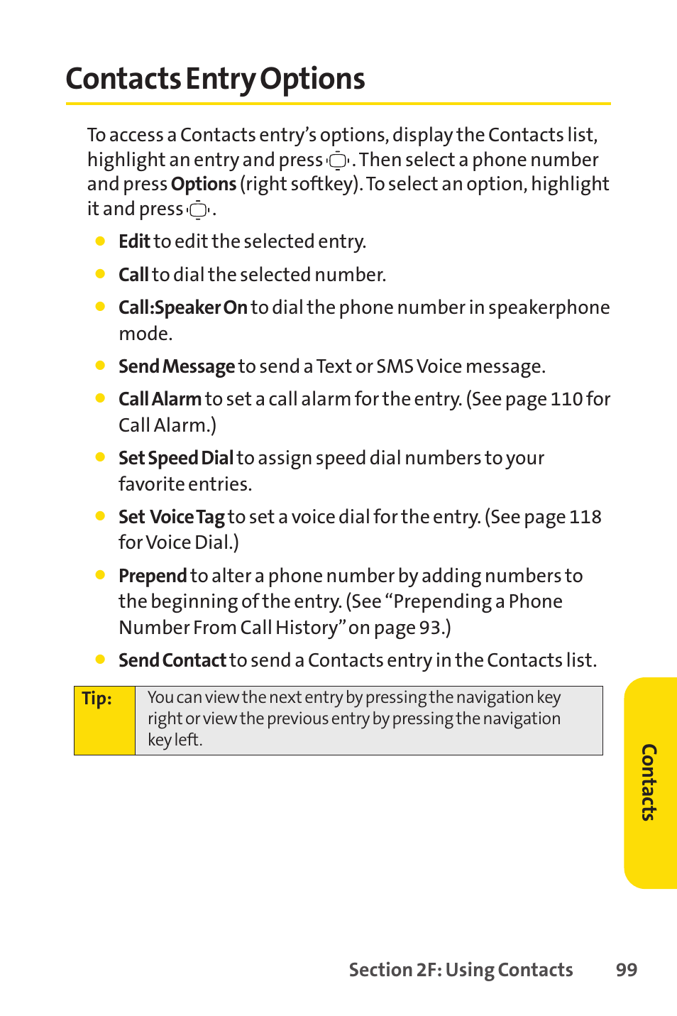 Contacts entry options, Co n ta ct s | Sprint Nextel VISION S1 User Manual | Page 115 / 218