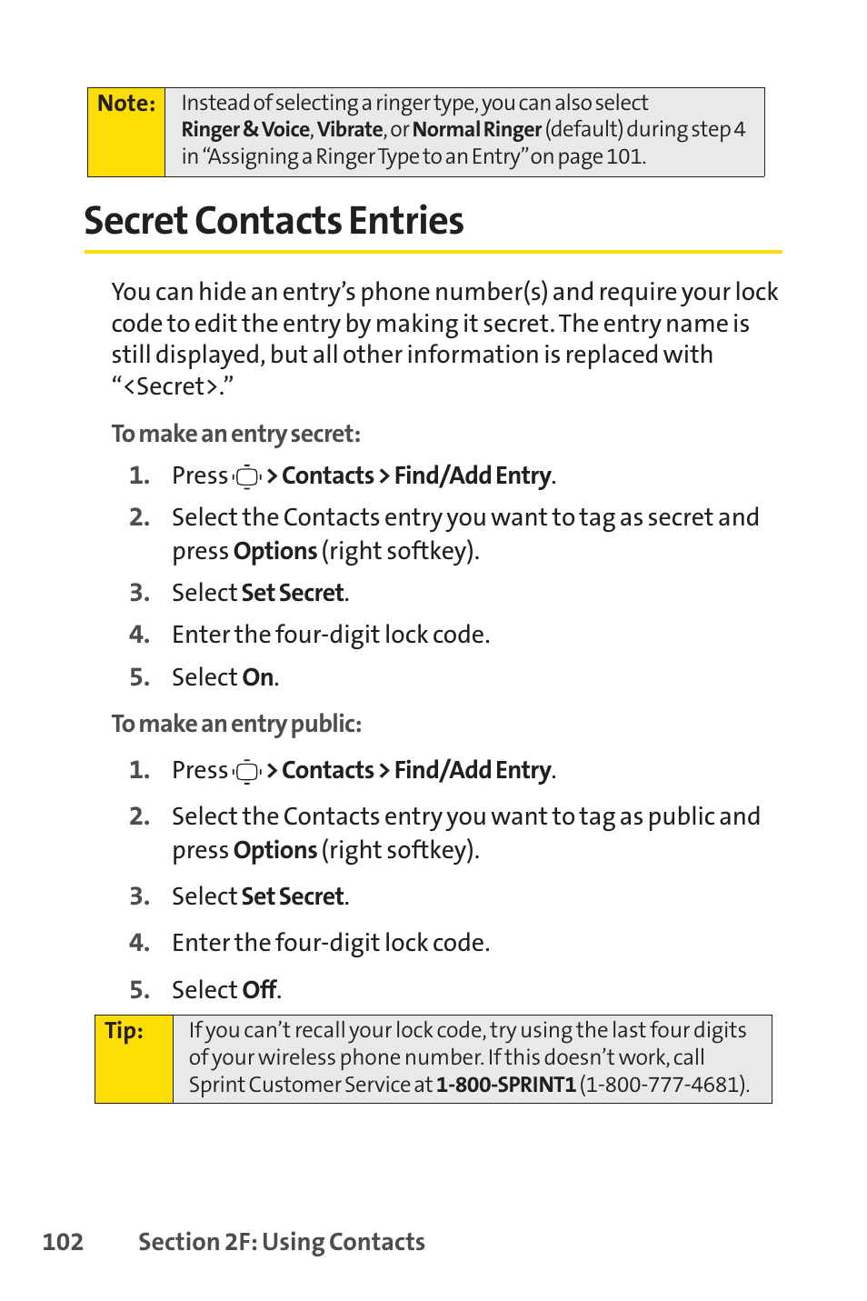 Secret contacts entries | Sprint Nextel VISION S1 User Manual | Page 118 / 218