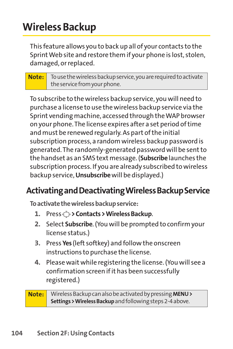 Wireless backup | Sprint Nextel VISION S1 User Manual | Page 120 / 218