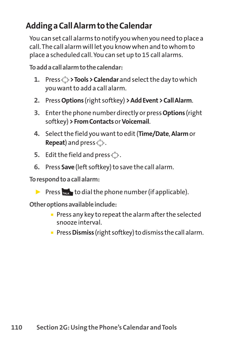 Adding a call alarm to the calendar | Sprint Nextel VISION S1 User Manual | Page 126 / 218