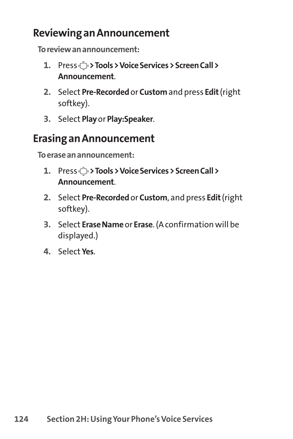 Reviewing an announcement, Erasing an announcement | Sprint Nextel VISION S1 User Manual | Page 140 / 218