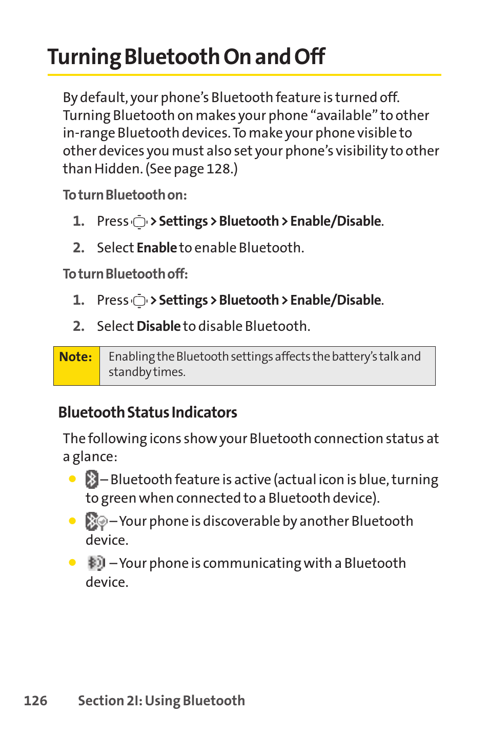 Turning bluetooth on and off | Sprint Nextel VISION S1 User Manual | Page 142 / 218