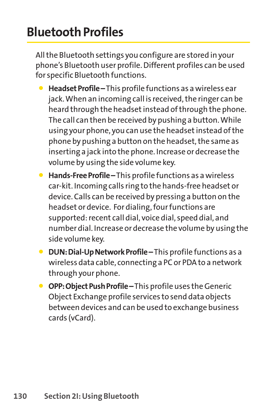 Bluetooth profiles | Sprint Nextel VISION S1 User Manual | Page 146 / 218