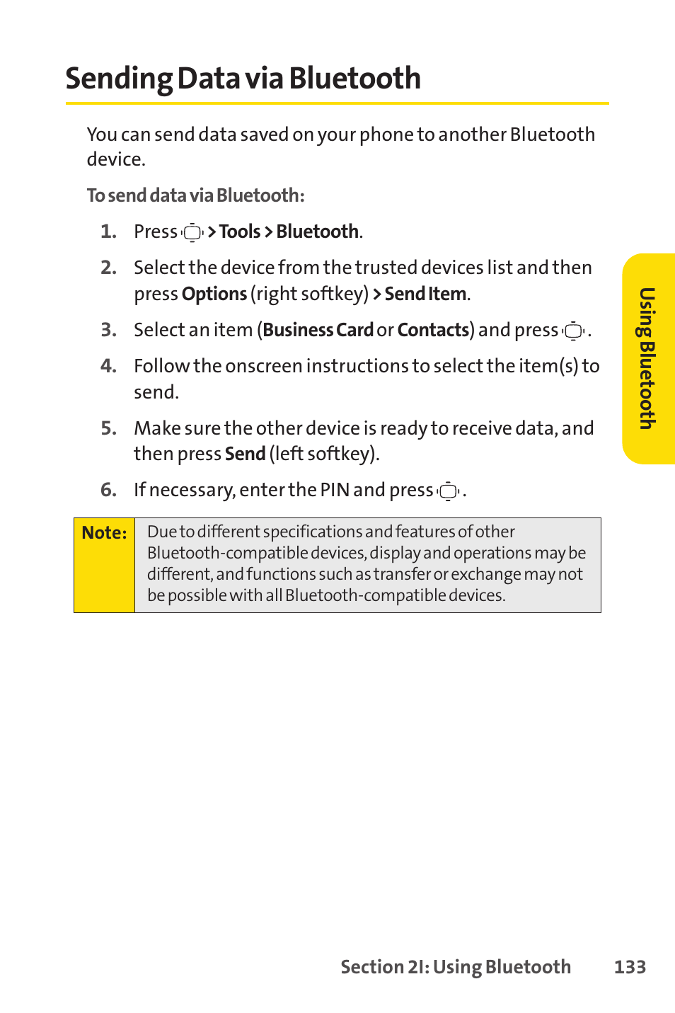 Sending data via bluetooth | Sprint Nextel VISION S1 User Manual | Page 149 / 218