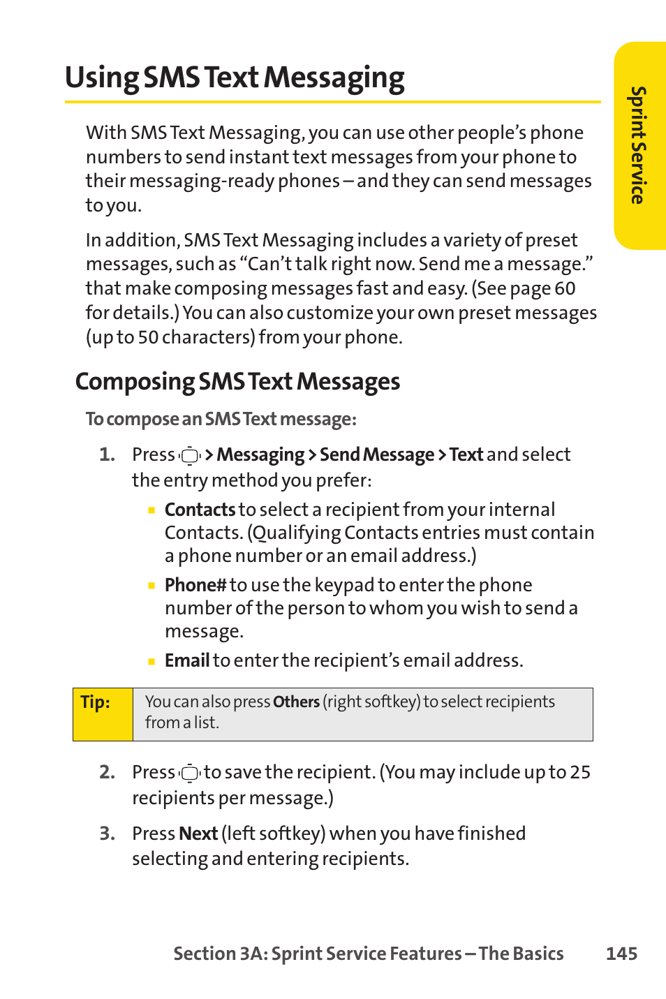 Using sms text messaging, Using smstext messaging, Composing sms text messages | Sprint Nextel VISION S1 User Manual | Page 161 / 218