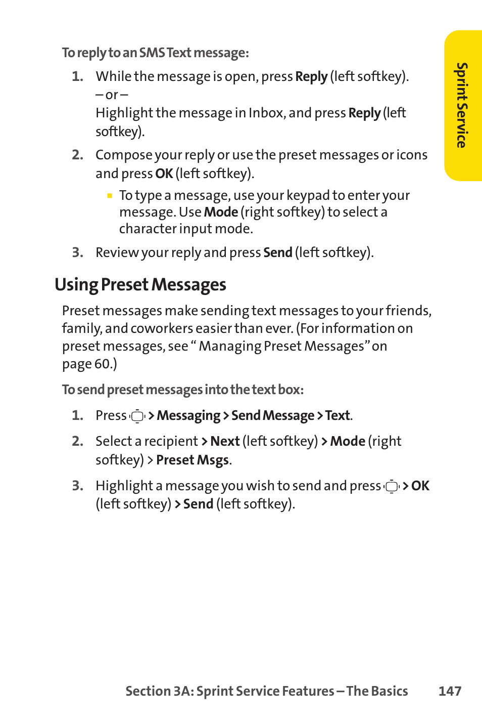 Using preset messages | Sprint Nextel VISION S1 User Manual | Page 163 / 218