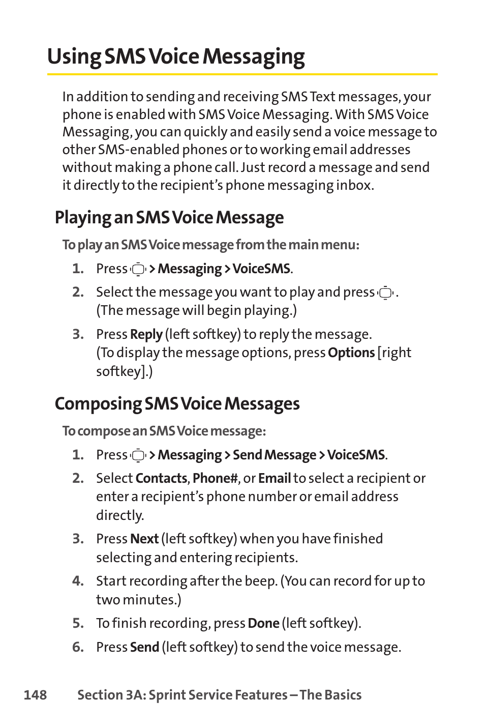 Using sms voice messaging, Playing an sms voice message, Composing sms voice messages | Sprint Nextel VISION S1 User Manual | Page 164 / 218