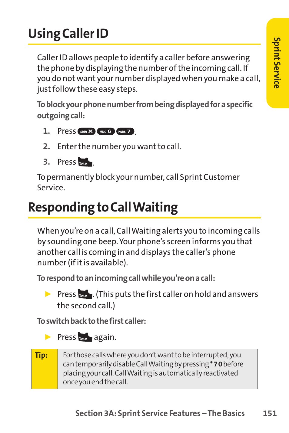 Using caller id, Responding to call waiting, Using caller id responding to call waiting | Sprint Nextel VISION S1 User Manual | Page 167 / 218