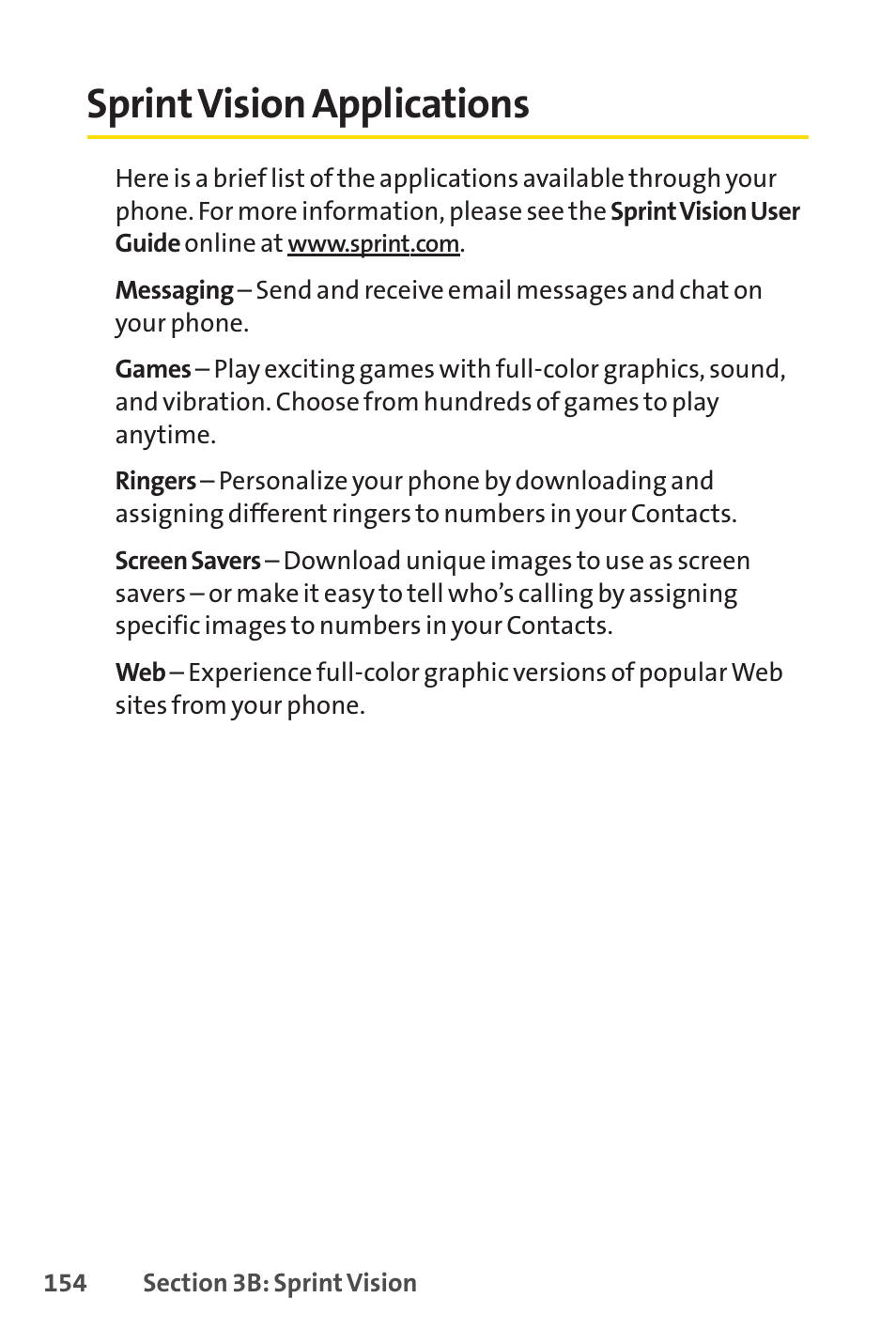 Sprint vision applications, Sprintvision applications | Sprint Nextel VISION S1 User Manual | Page 170 / 218