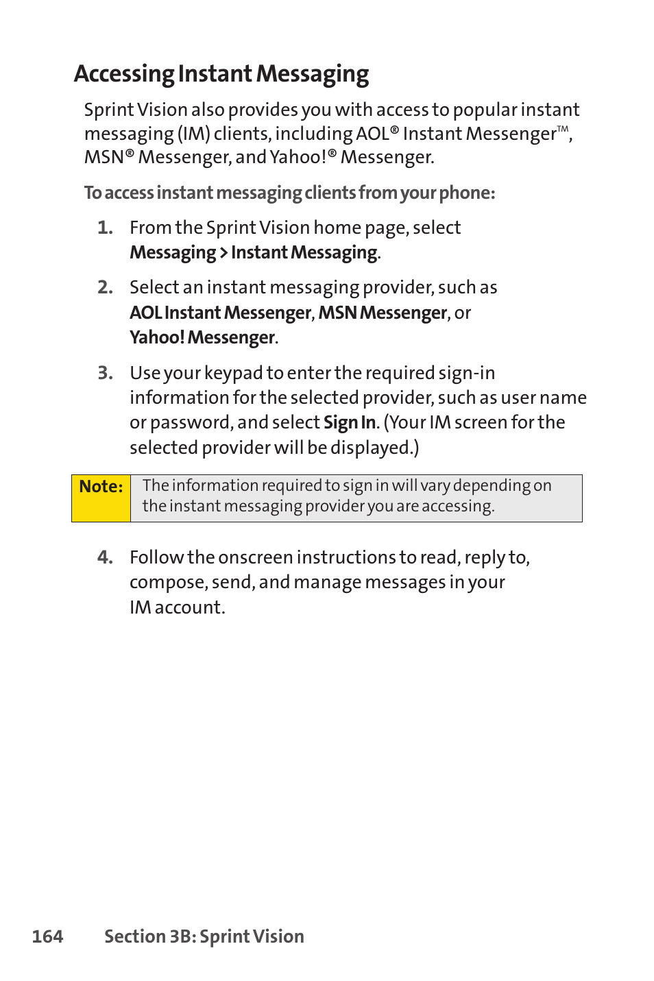 Accessing instant messaging | Sprint Nextel VISION S1 User Manual | Page 180 / 218