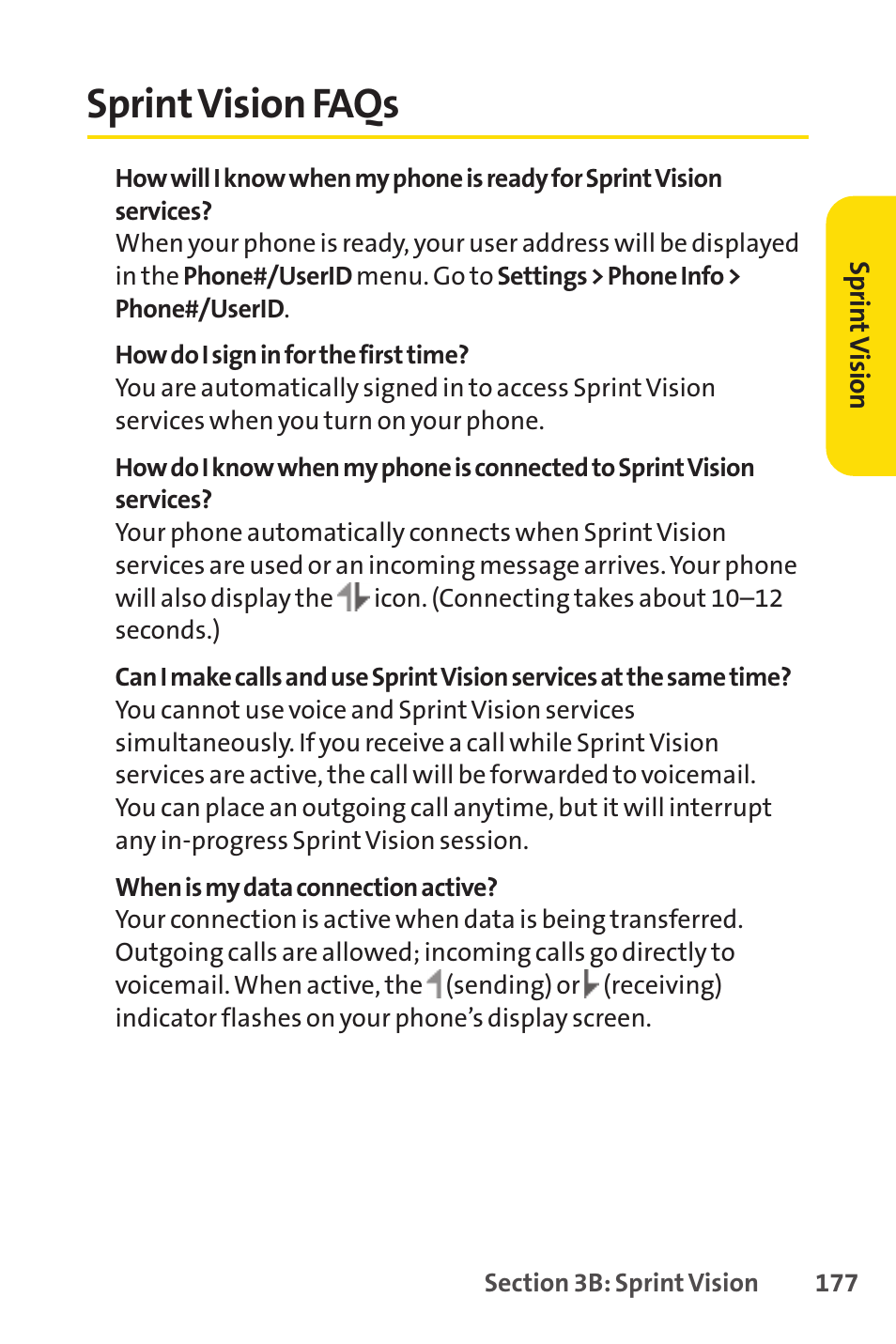 Sprint vision faqs, Sprintvision faqs | Sprint Nextel VISION S1 User Manual | Page 193 / 218