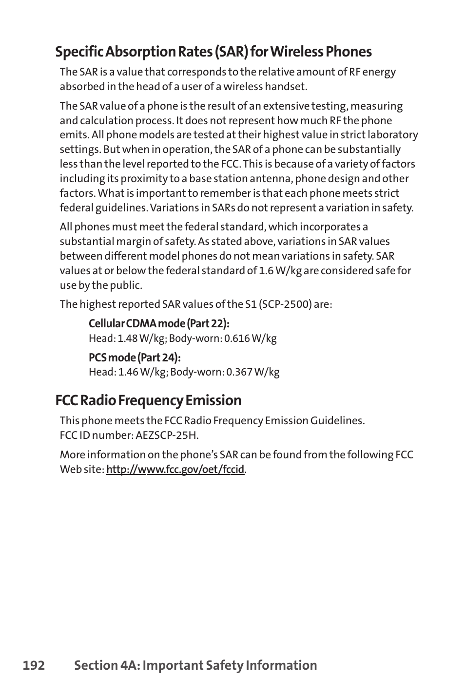 Fccradio frequency emission | Sprint Nextel VISION S1 User Manual | Page 208 / 218