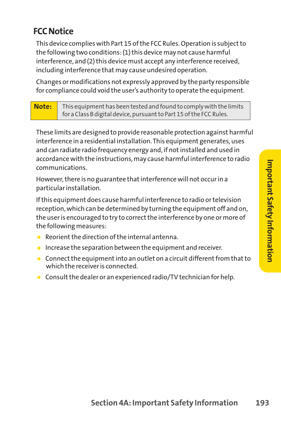 Fcc notice | Sprint Nextel VISION S1 User Manual | Page 209 / 218
