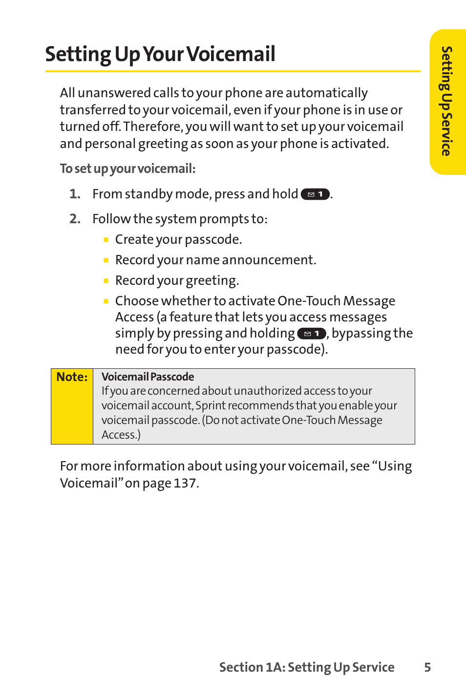 Setting up your voicemail | Sprint Nextel VISION S1 User Manual | Page 21 / 218