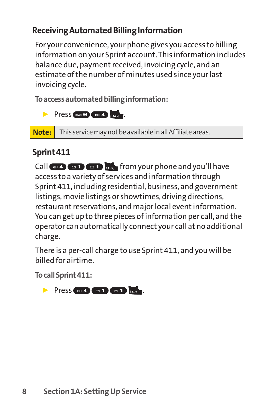 Receiving automated billing information, Sprint 411 | Sprint Nextel VISION S1 User Manual | Page 24 / 218