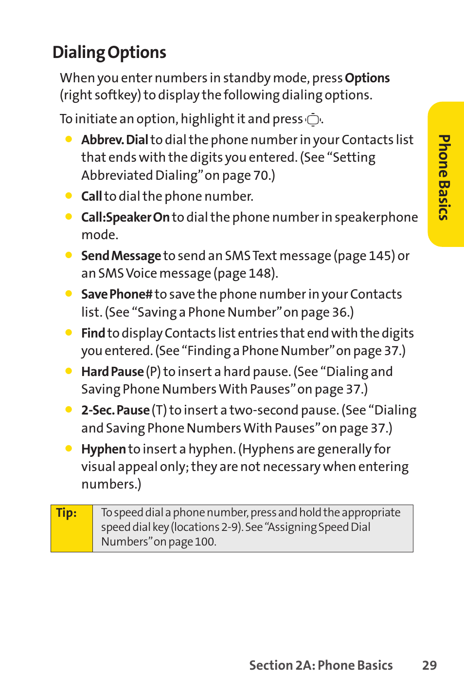 Dialing options, Ph on e b as ics | Sprint Nextel VISION S1 User Manual | Page 45 / 218