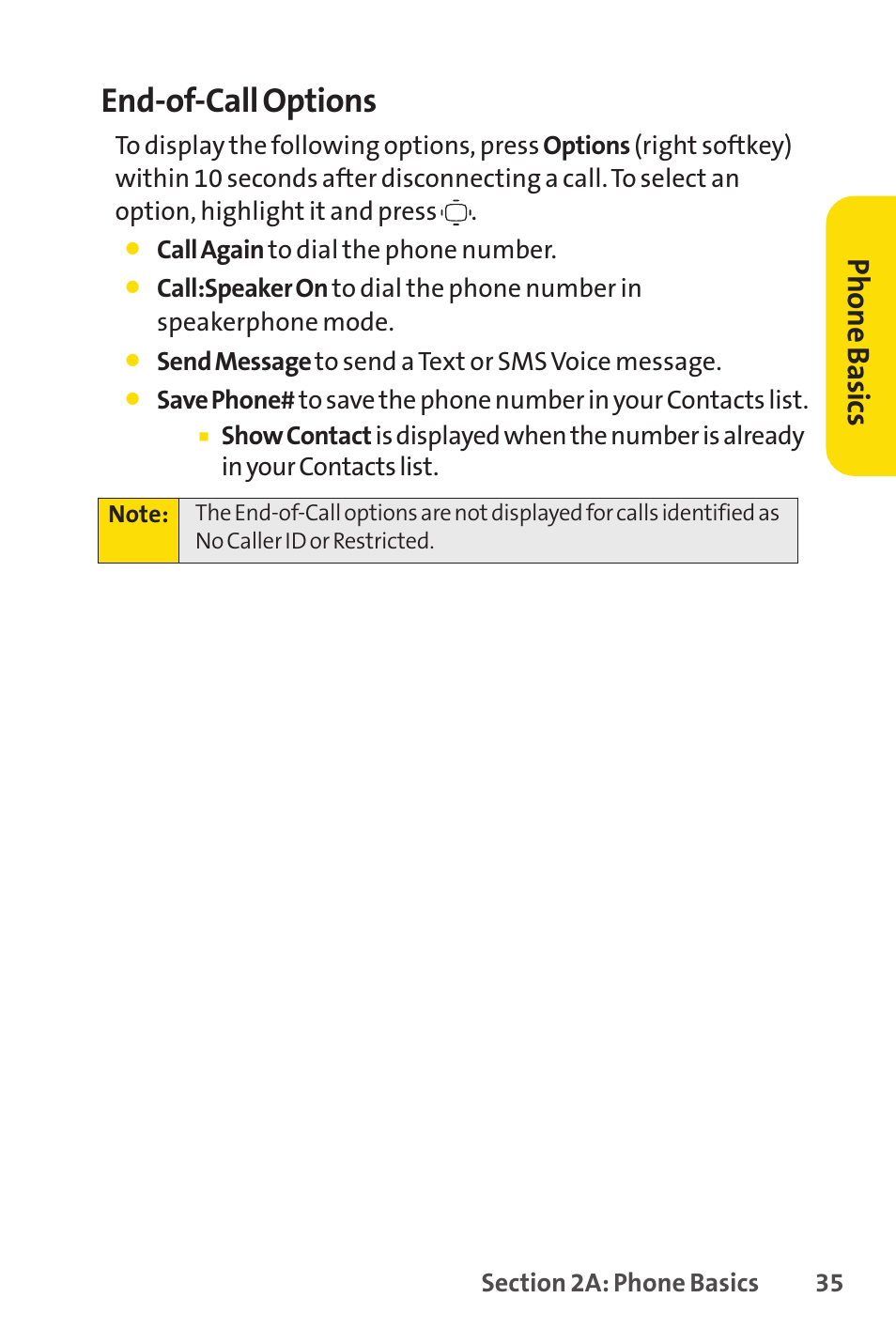 End-of-call options, Ph on e b as ics | Sprint Nextel VISION S1 User Manual | Page 51 / 218