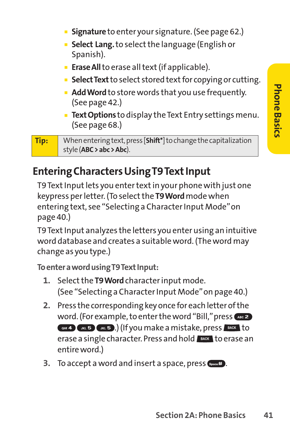 Entering characters using t9 text input, Ph on e b as ics | Sprint Nextel VISION S1 User Manual | Page 57 / 218