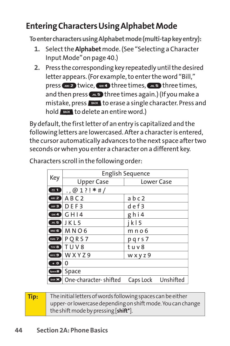 Entering characters using alphabet mode | Sprint Nextel VISION S1 User Manual | Page 60 / 218