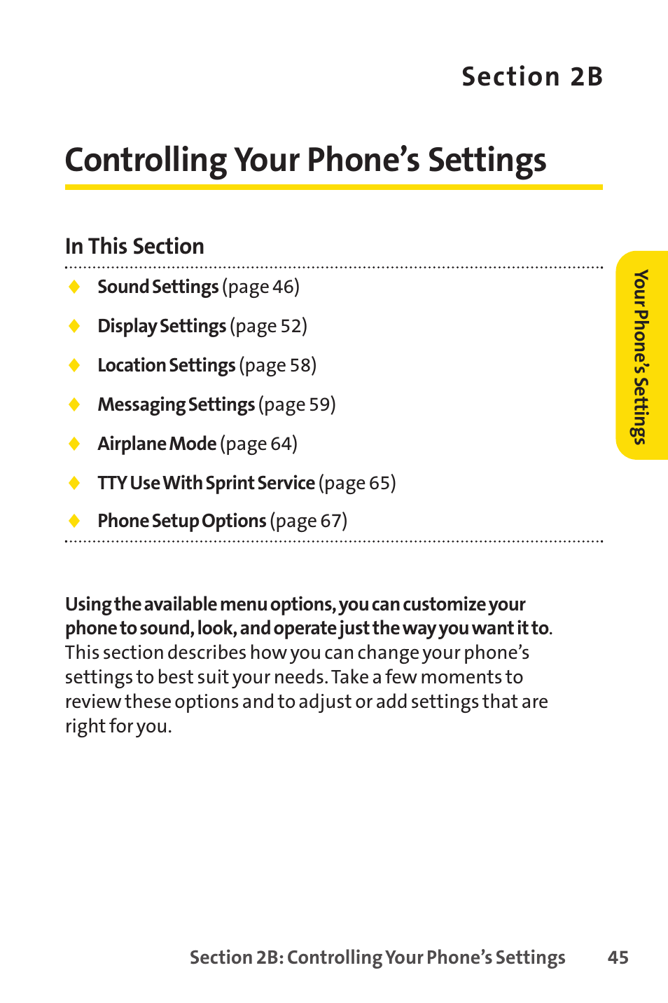 Controlling your phone’s settings, 2b. controlling your phone’s settings | Sprint Nextel VISION S1 User Manual | Page 61 / 218