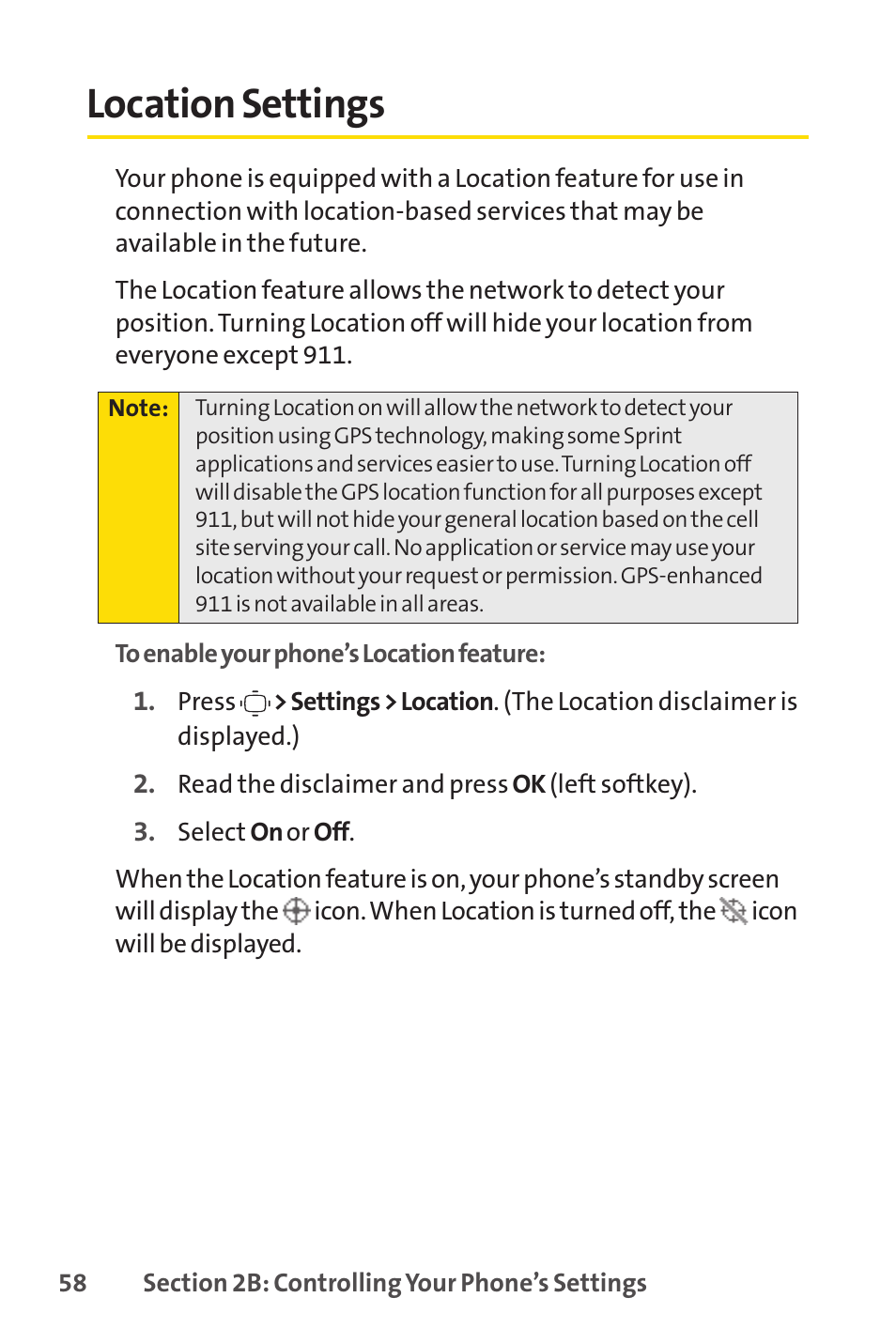 Location settings | Sprint Nextel VISION S1 User Manual | Page 74 / 218