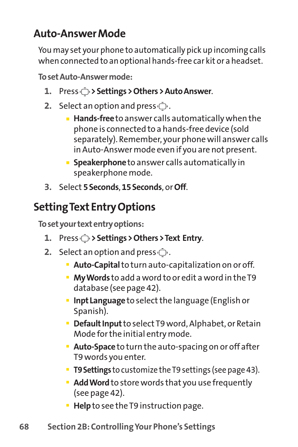 Auto-answer mode, Setting text entry options | Sprint Nextel VISION S1 User Manual | Page 84 / 218