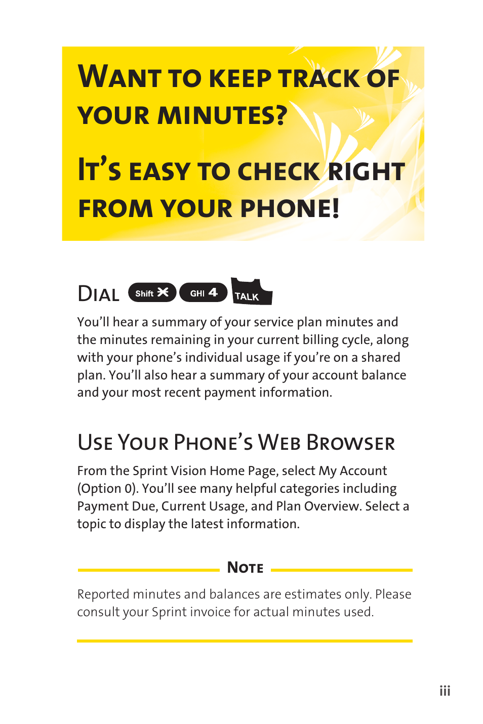 Dial use your phone’s web browser | Sprint Nextel VISION S1 User Manual | Page 9 / 218