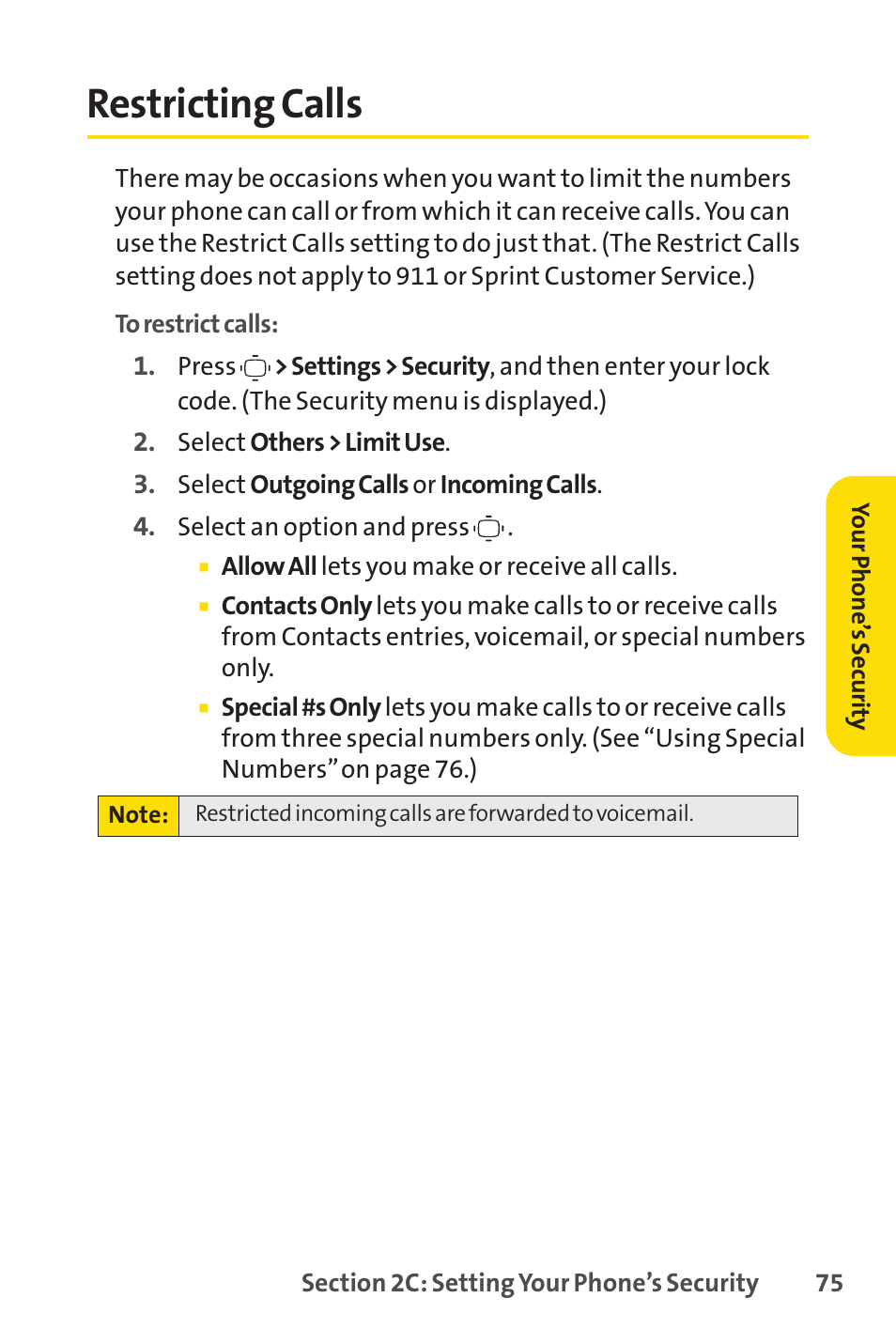 Restricting calls | Sprint Nextel VISION S1 User Manual | Page 91 / 218