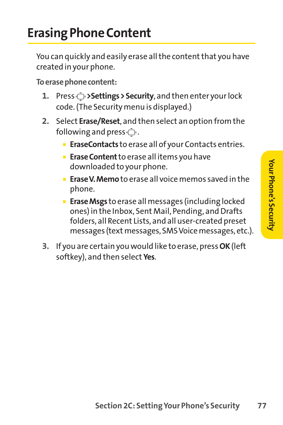Erasing phone content | Sprint Nextel VISION S1 User Manual | Page 93 / 218