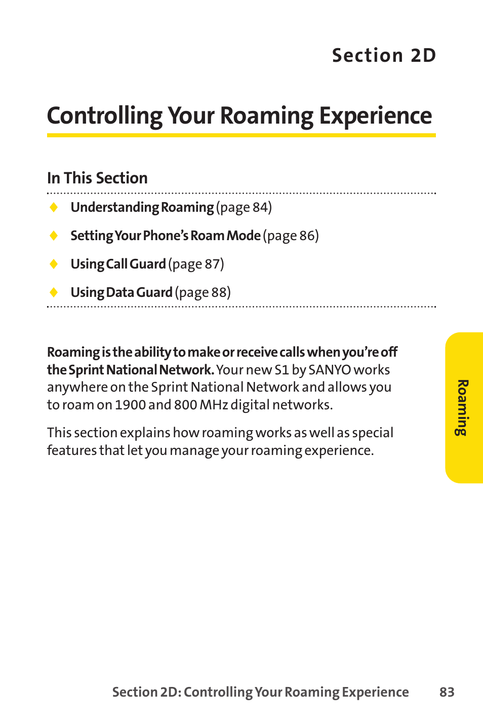 Controlling your roaming experience, 2d. controlling your roaming experience | Sprint Nextel VISION S1 User Manual | Page 99 / 218