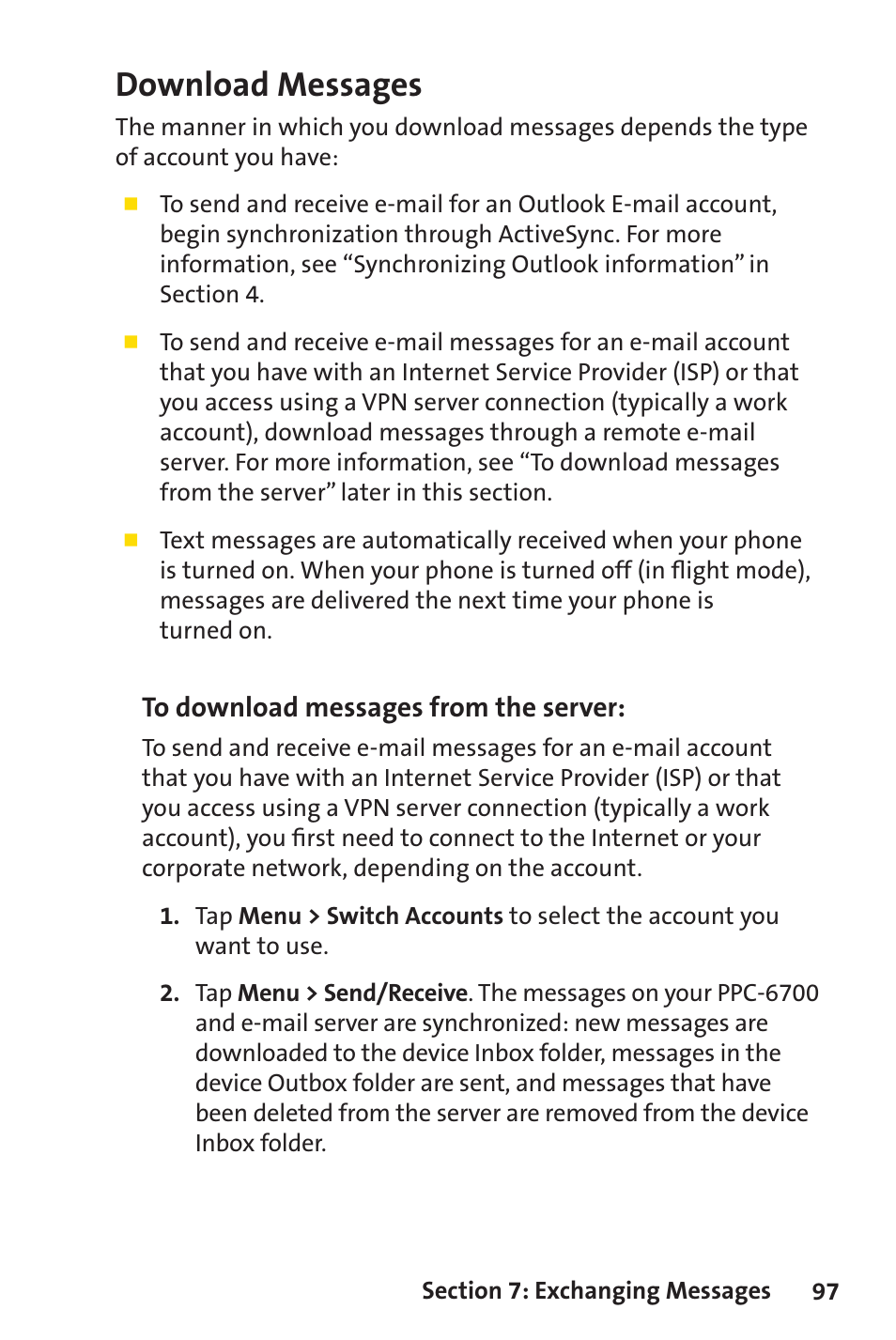 Download messages | Sprint Nextel Sprint PCS Vision Smart Device PPC-6700 User Manual | Page 103 / 164
