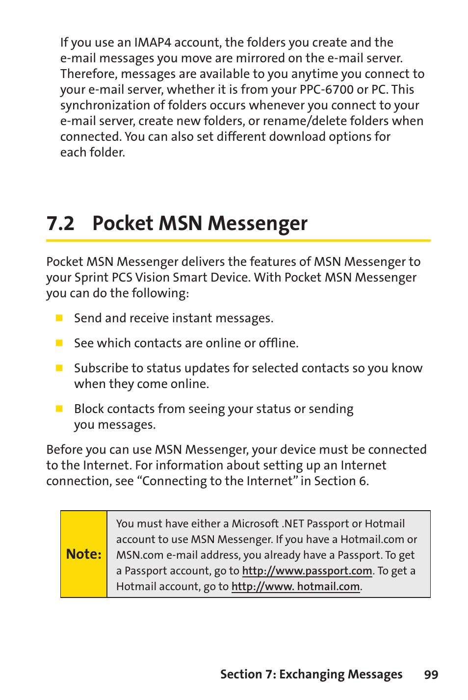 2 pocket msn messenger | Sprint Nextel Sprint PCS Vision Smart Device PPC-6700 User Manual | Page 105 / 164