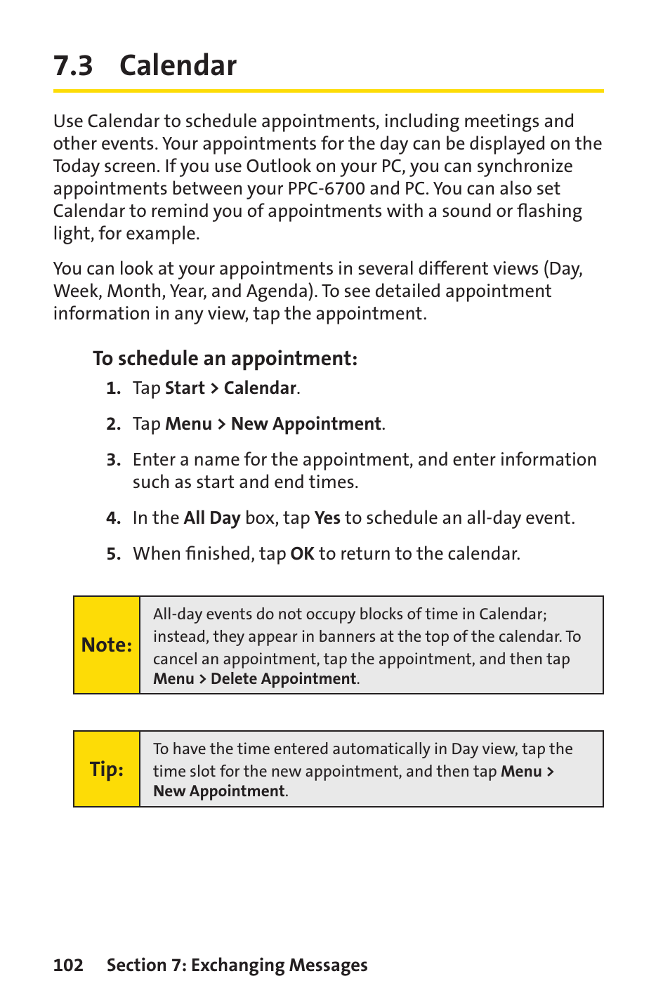 3 calendar | Sprint Nextel Sprint PCS Vision Smart Device PPC-6700 User Manual | Page 108 / 164