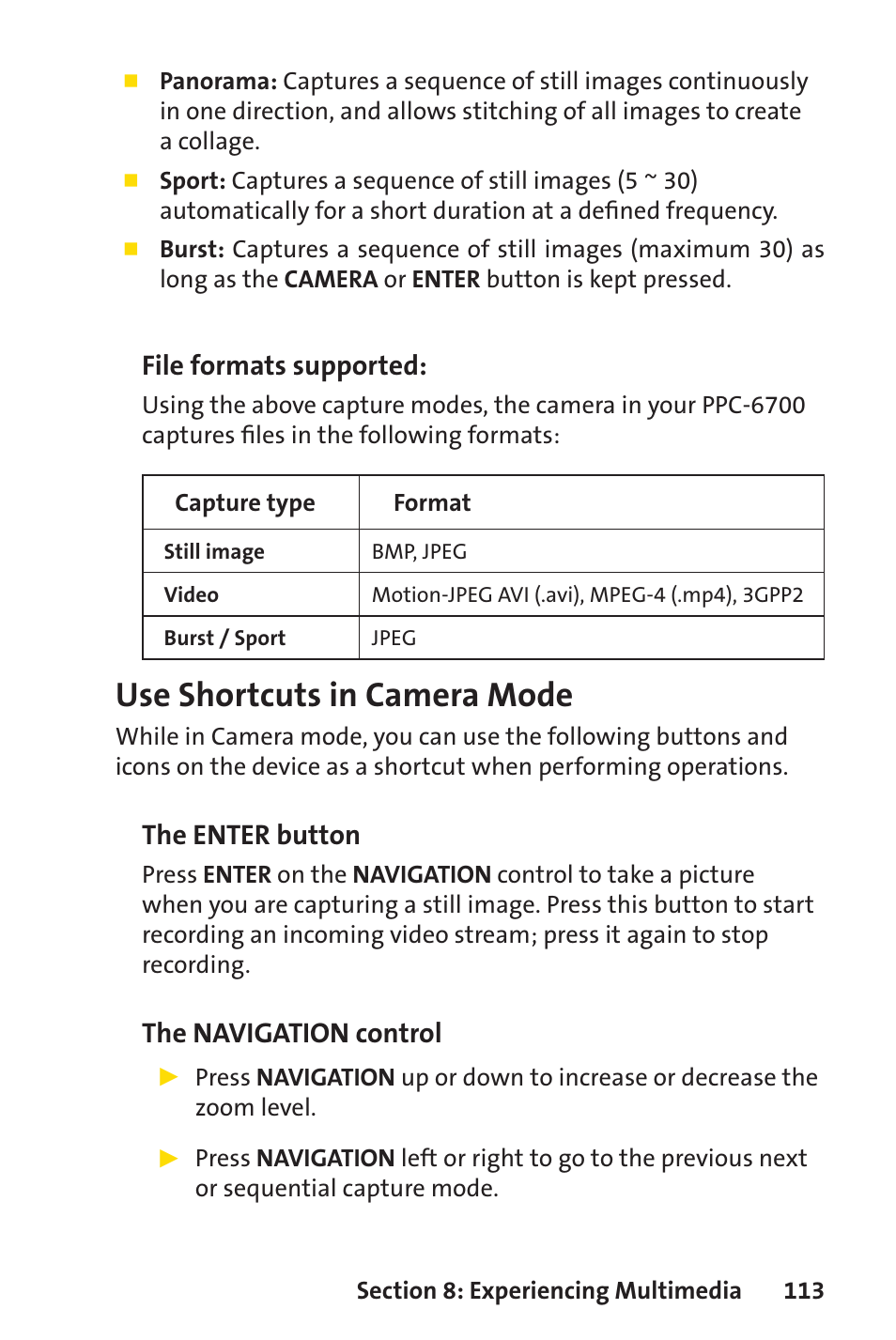 Use shortcuts in camera mode | Sprint Nextel Sprint PCS Vision Smart Device PPC-6700 User Manual | Page 119 / 164