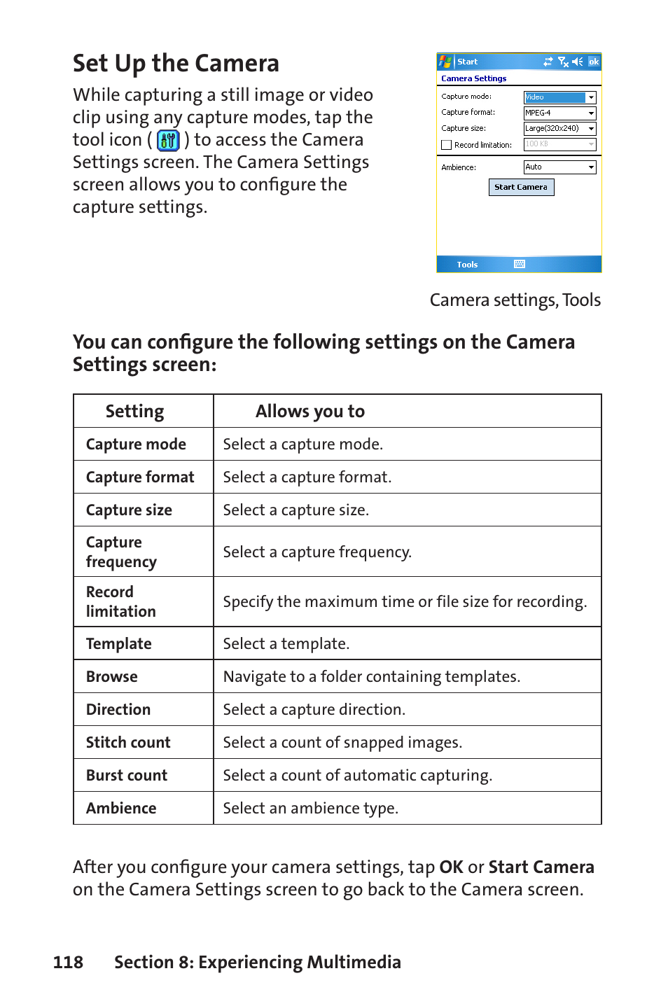 Set up the camera | Sprint Nextel Sprint PCS Vision Smart Device PPC-6700 User Manual | Page 124 / 164