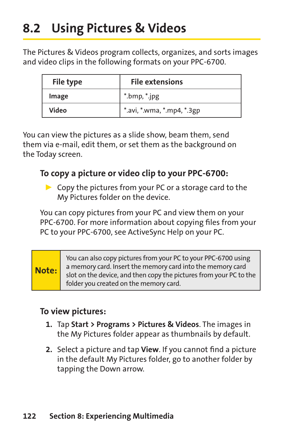2 using pictures & videos | Sprint Nextel Sprint PCS Vision Smart Device PPC-6700 User Manual | Page 128 / 164