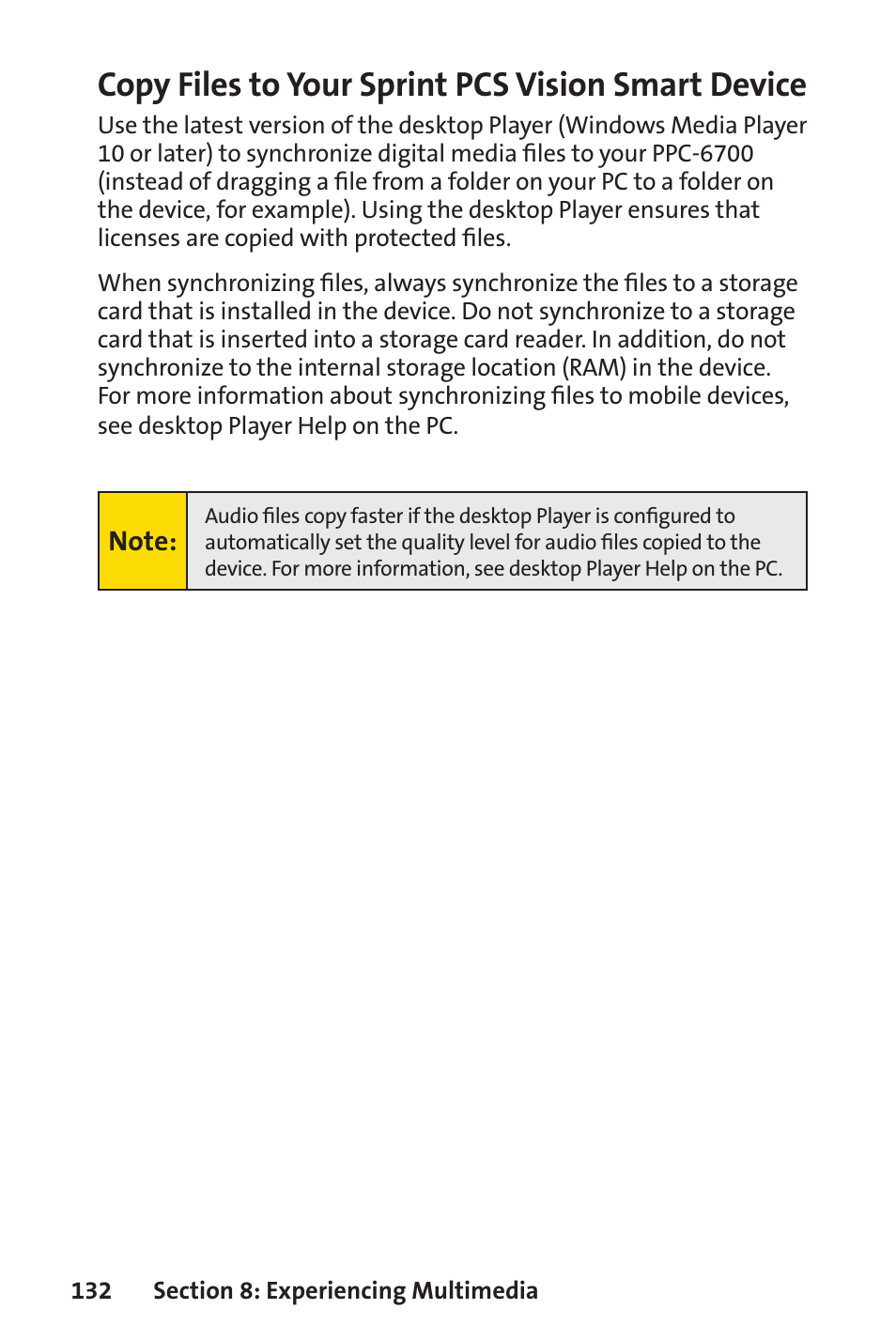 Copy files to your sprint pcs vision smart device | Sprint Nextel Sprint PCS Vision Smart Device PPC-6700 User Manual | Page 138 / 164