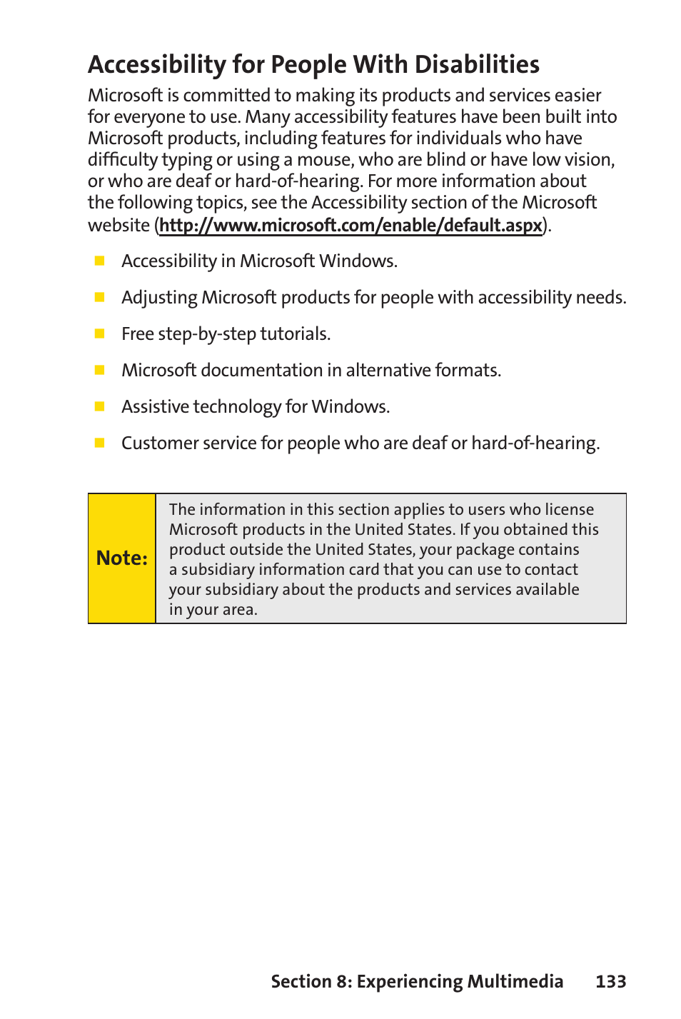 Accessibility for people with disabilities | Sprint Nextel Sprint PCS Vision Smart Device PPC-6700 User Manual | Page 139 / 164