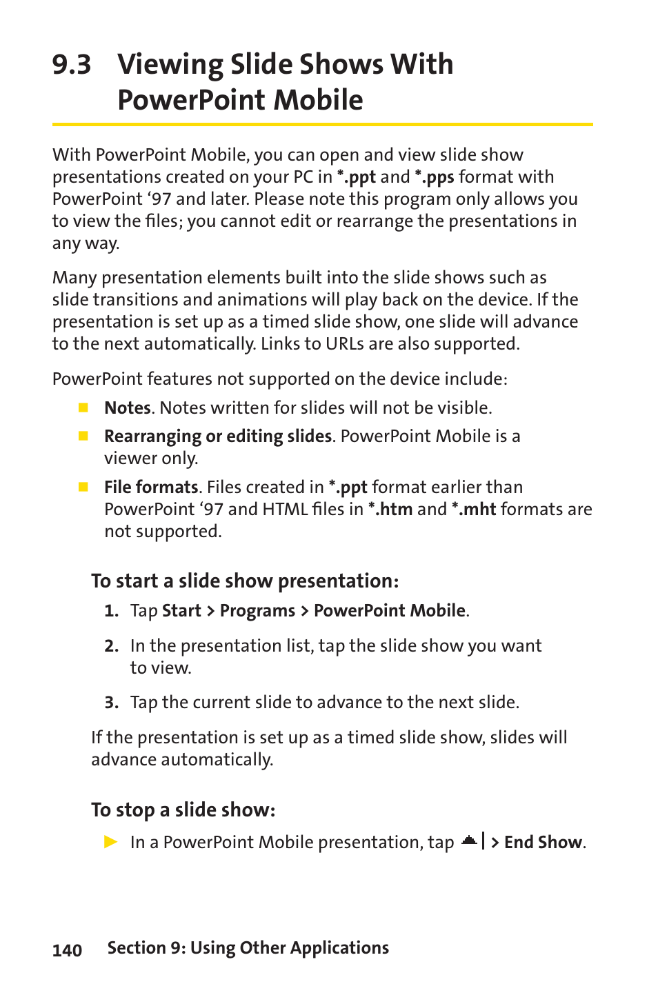 3 viewing slide shows with powerpoint mobile | Sprint Nextel Sprint PCS Vision Smart Device PPC-6700 User Manual | Page 146 / 164