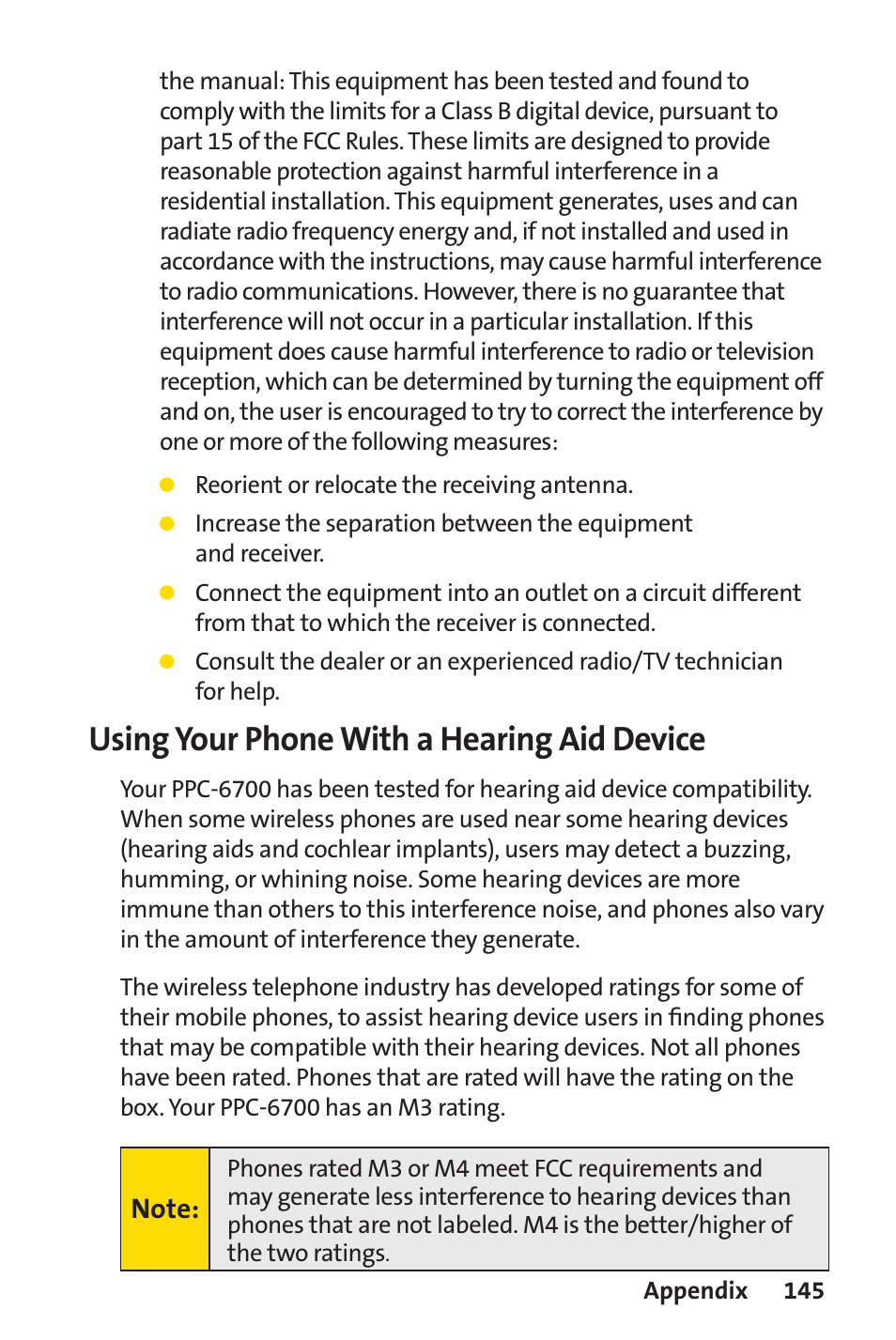 Using your phone with a hearing aid device | Sprint Nextel Sprint PCS Vision Smart Device PPC-6700 User Manual | Page 151 / 164
