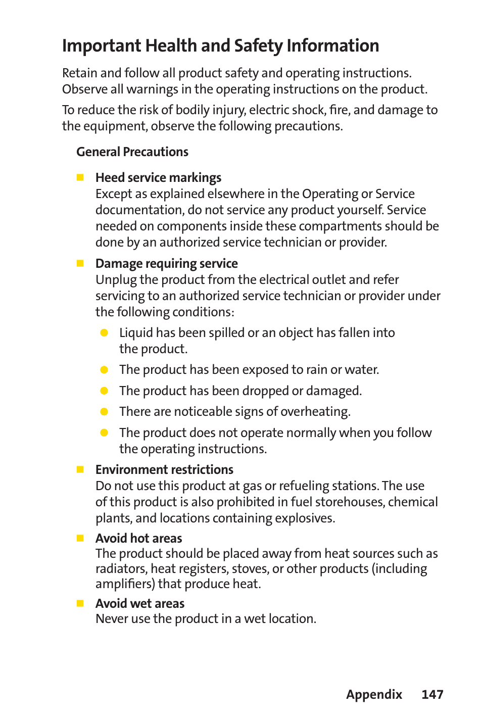 Important health and safety information | Sprint Nextel Sprint PCS Vision Smart Device PPC-6700 User Manual | Page 153 / 164
