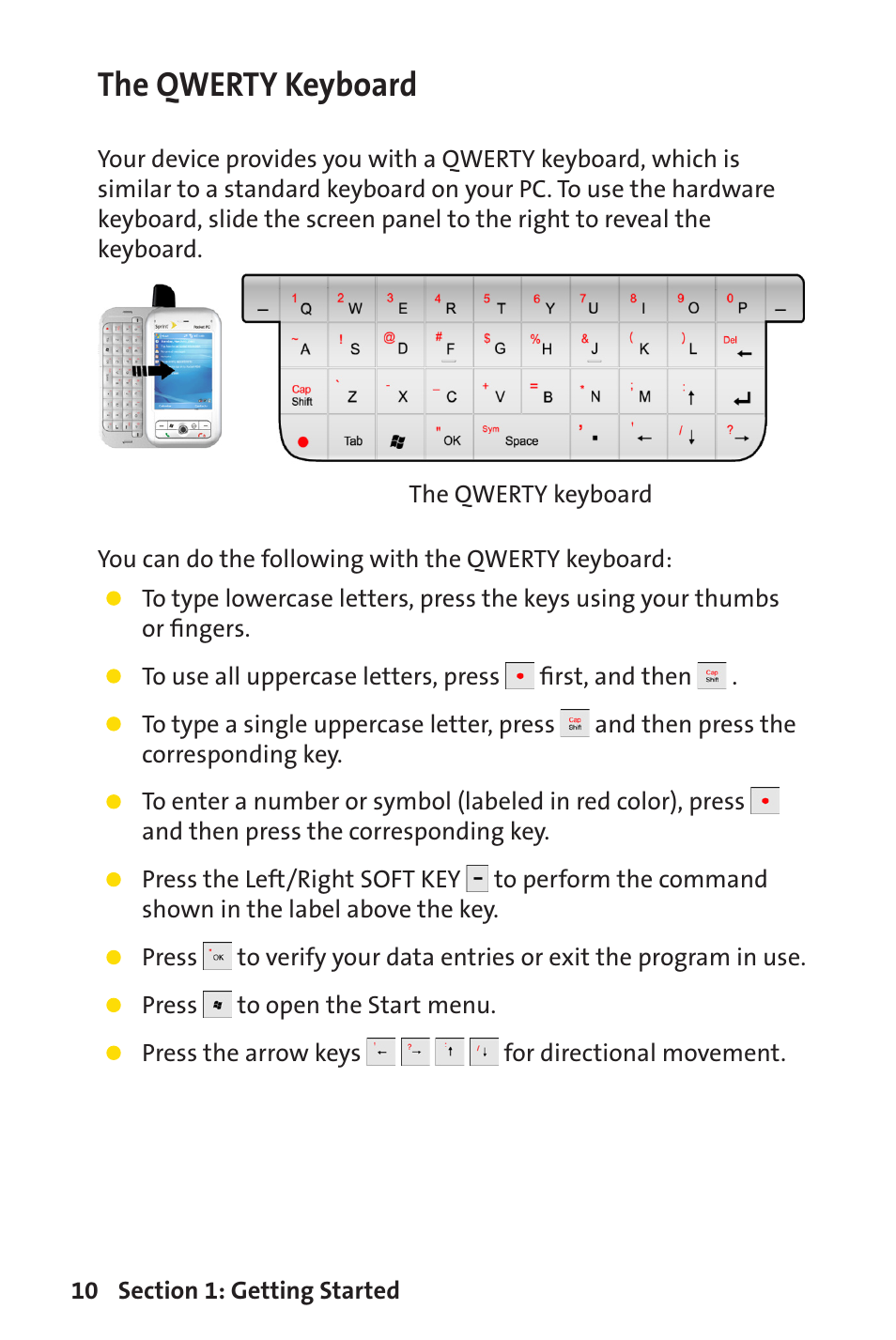 The qwerty keyboard | Sprint Nextel Sprint PCS Vision Smart Device PPC-6700 User Manual | Page 16 / 164