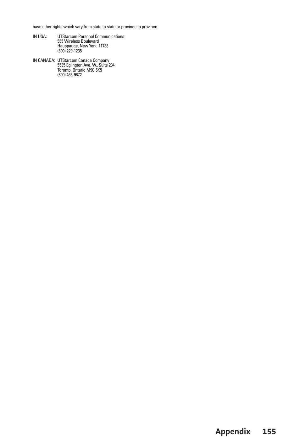 Appendix, Appendix 155 appendix appendix, One year limited warranty | Garantie limitée d’un an | Sprint Nextel Sprint PCS Vision Smart Device PPC-6700 User Manual | Page 161 / 164