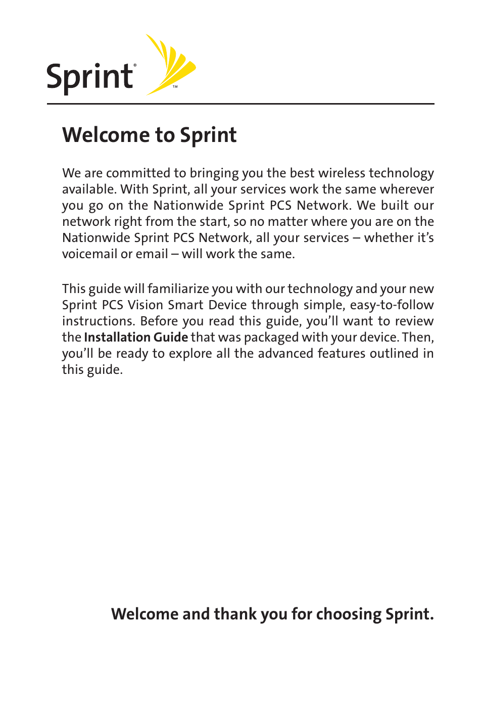 Welcome to sprint | Sprint Nextel Sprint PCS Vision Smart Device PPC-6700 User Manual | Page 2 / 164
